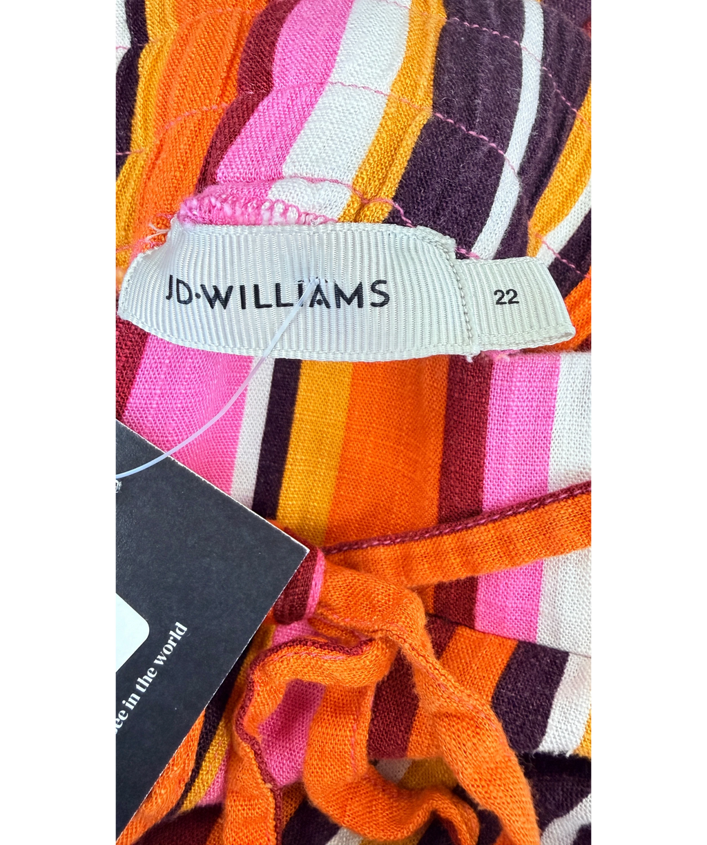 Jd Williams Multicoloured Printed Linen Mix Wide Leg Trousers Stripe, size UK 22 — detail