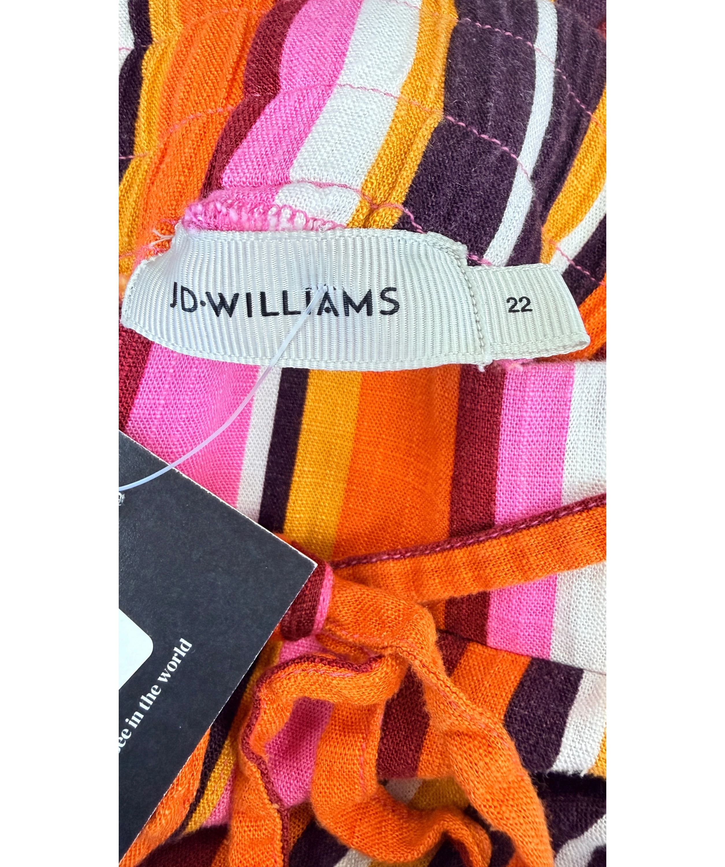 Jd Williams Multicoloured Printed Linen Mix Wide Leg Trousers Stripe, size UK 22 — detail