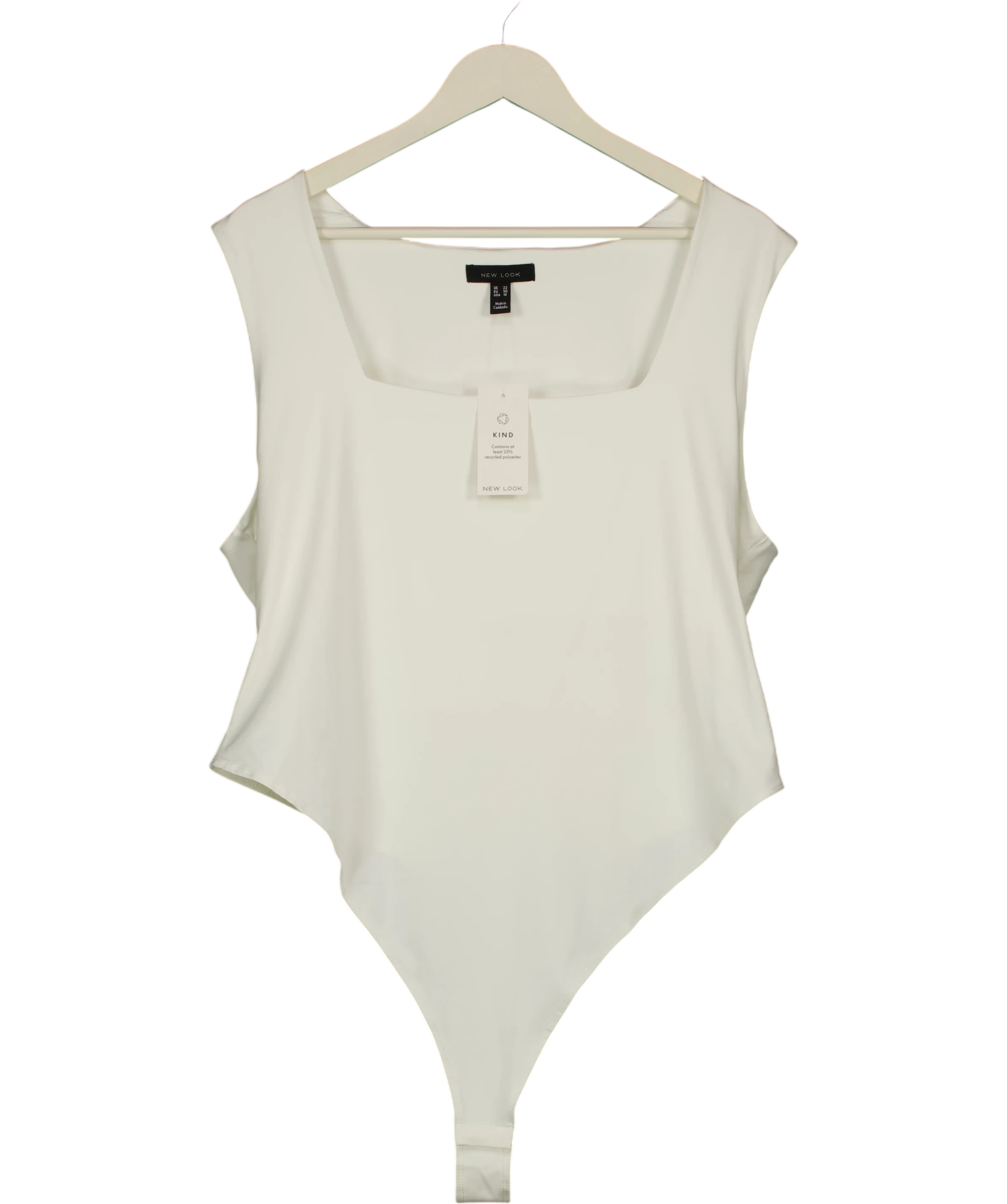 New Look White Slinky Square Neck Sleeveless Bodysuit UK 22 — Front