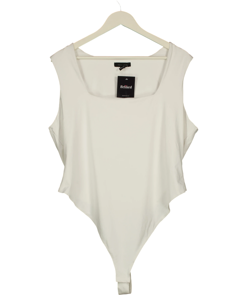 New Look White Slinky Square Neck Sleeveless Bodysuit UK 22 — Front