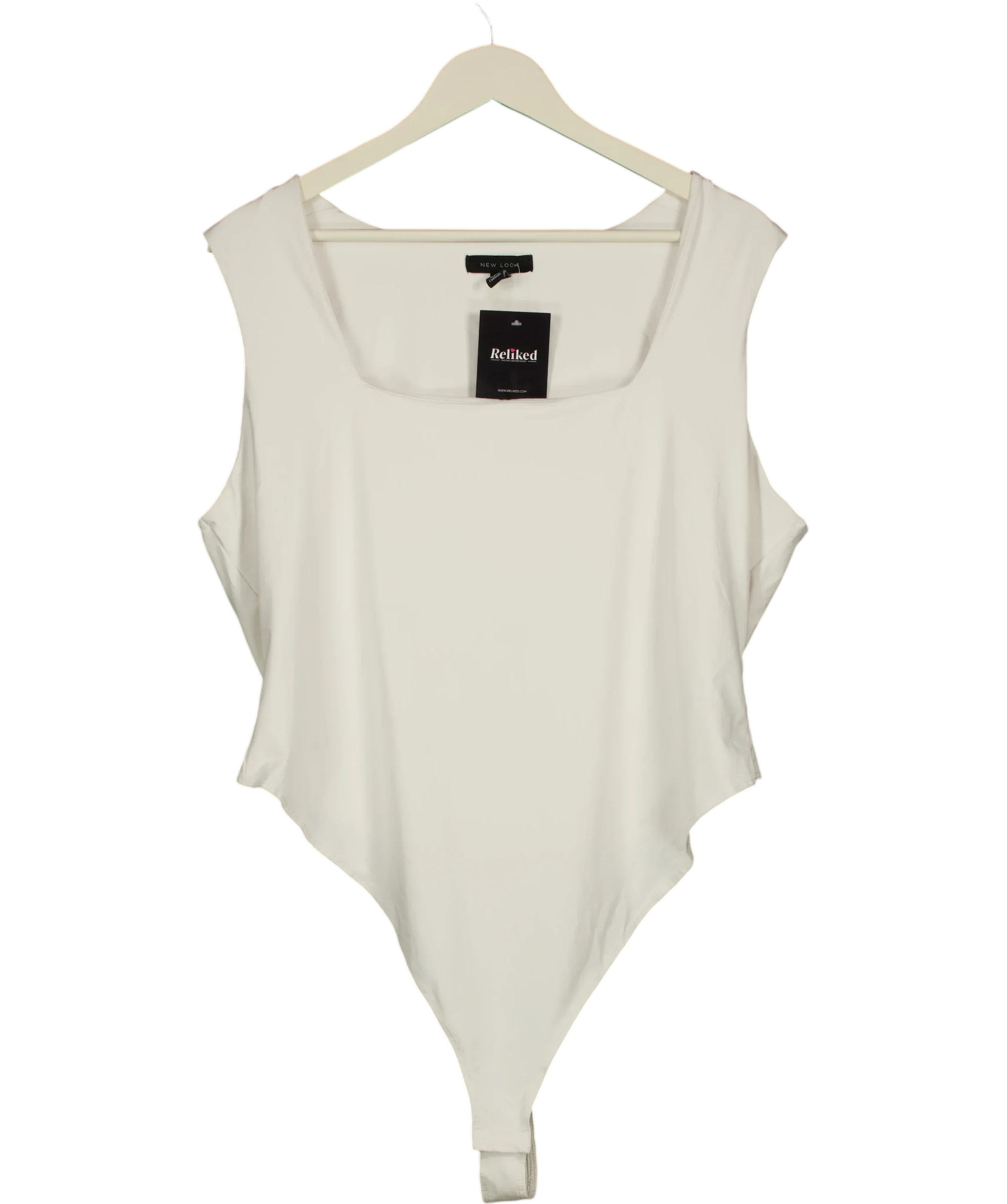 New Look White Slinky Square Neck Sleeveless Bodysuit UK 22 — Front