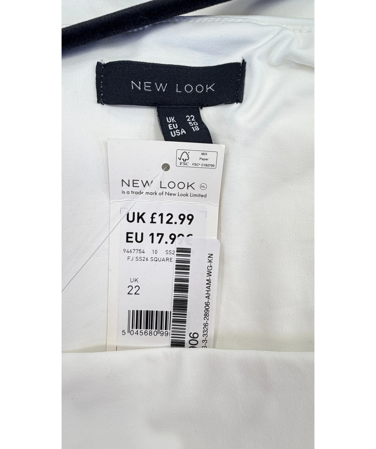 New Look White White Square Neck Sleeveless Bodysuit, size UK 22 — detail