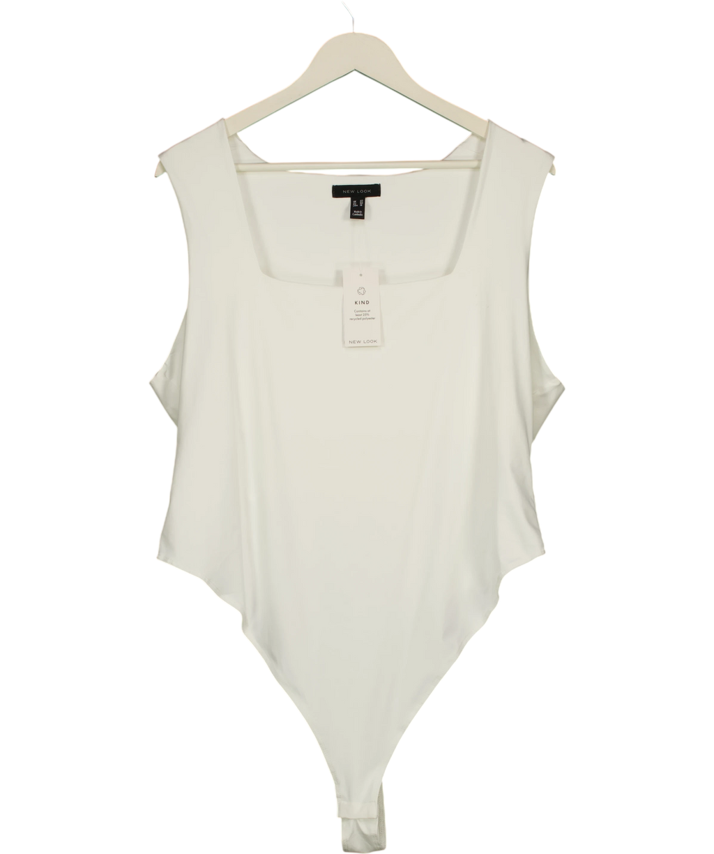 New Look White White Square Neck Sleeveless Bodysuit, size UK 22 — front