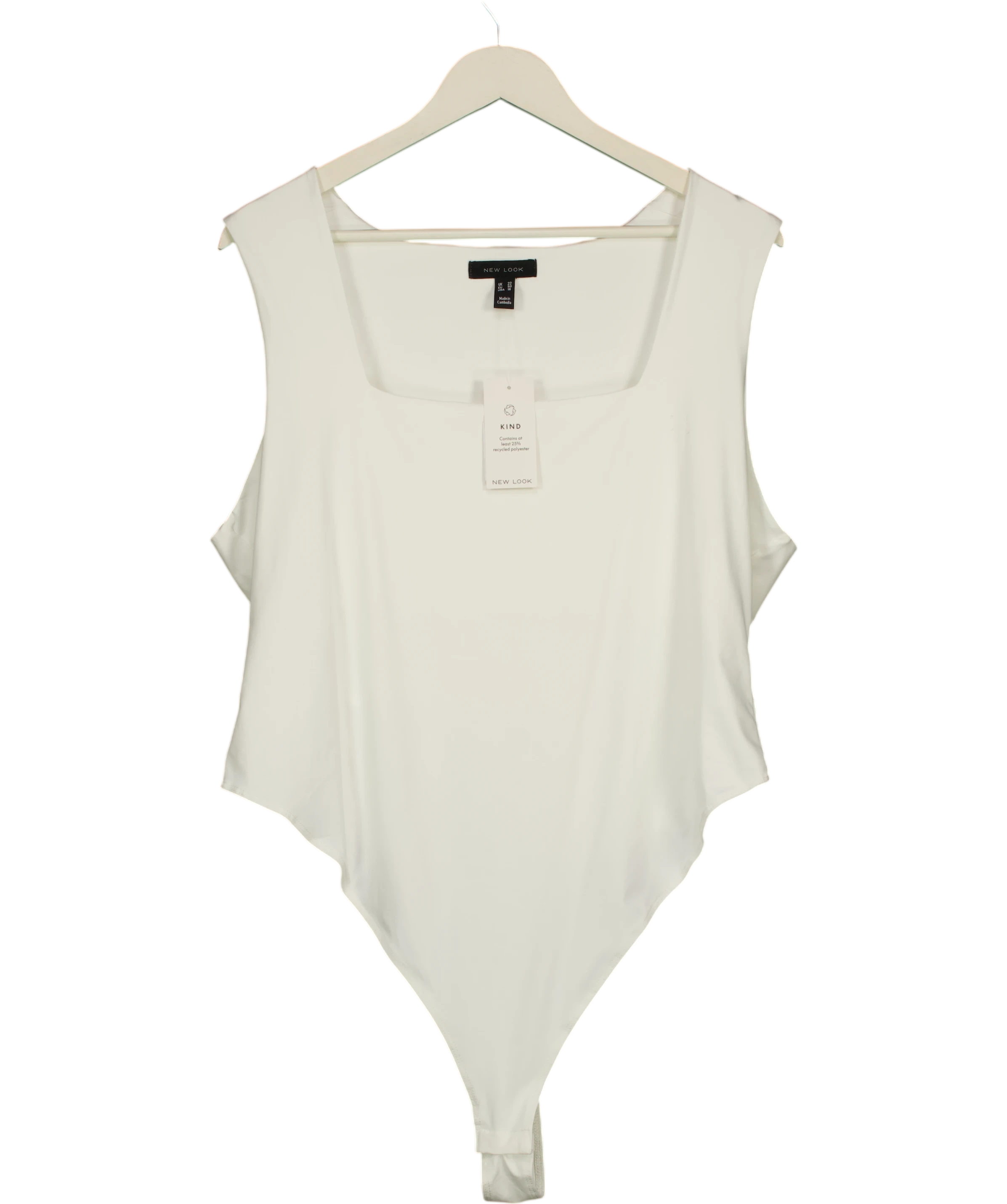 New Look White White Square Neck Sleeveless Bodysuit, size UK 22 — front