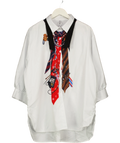 UOOZEE White Tie Print Oversized Button Up Shirt White, size UK XXL — front