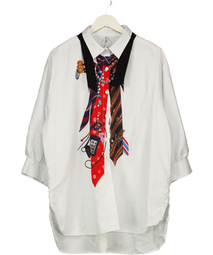 UOOZEE Tie Print Oversized Button Up Shirt White UK XXL