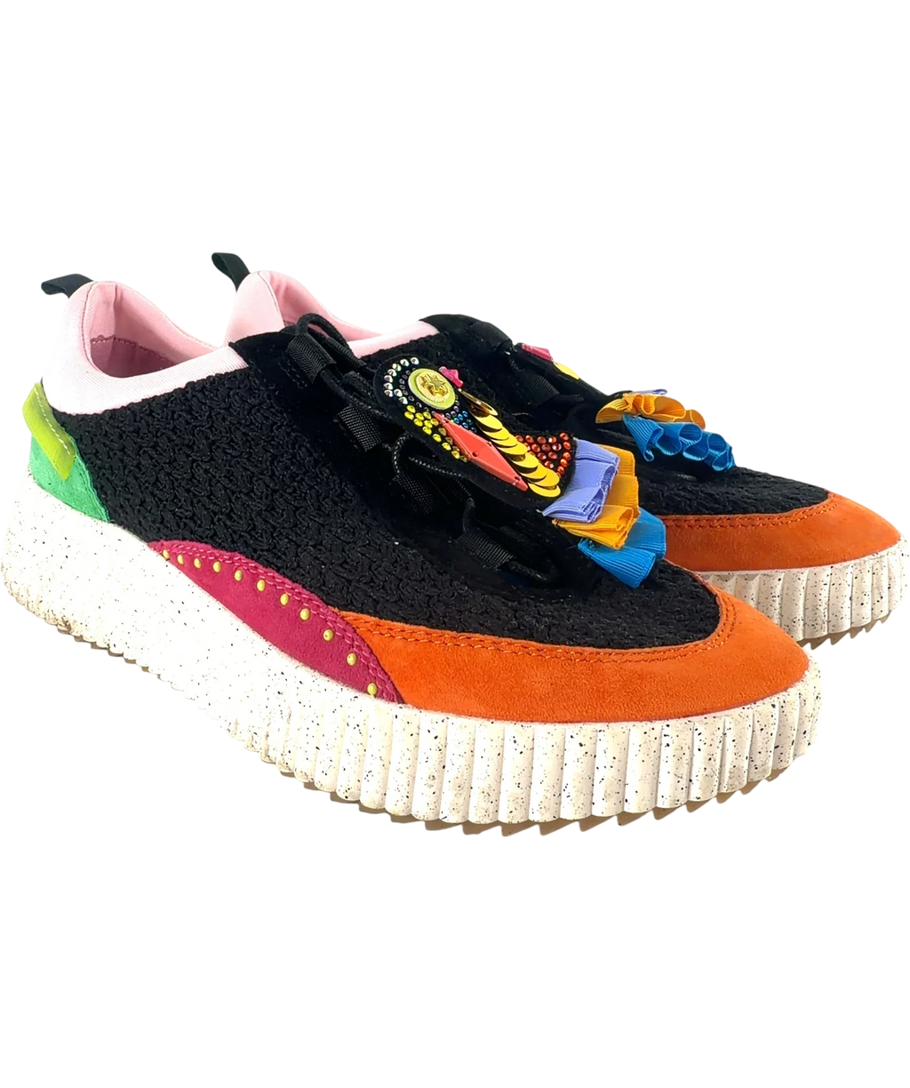 Kat Maconie Multicoloured Mika Black Multi Embellished Knit Platform Trainers, size UK 8 EU 41 👠 — front
