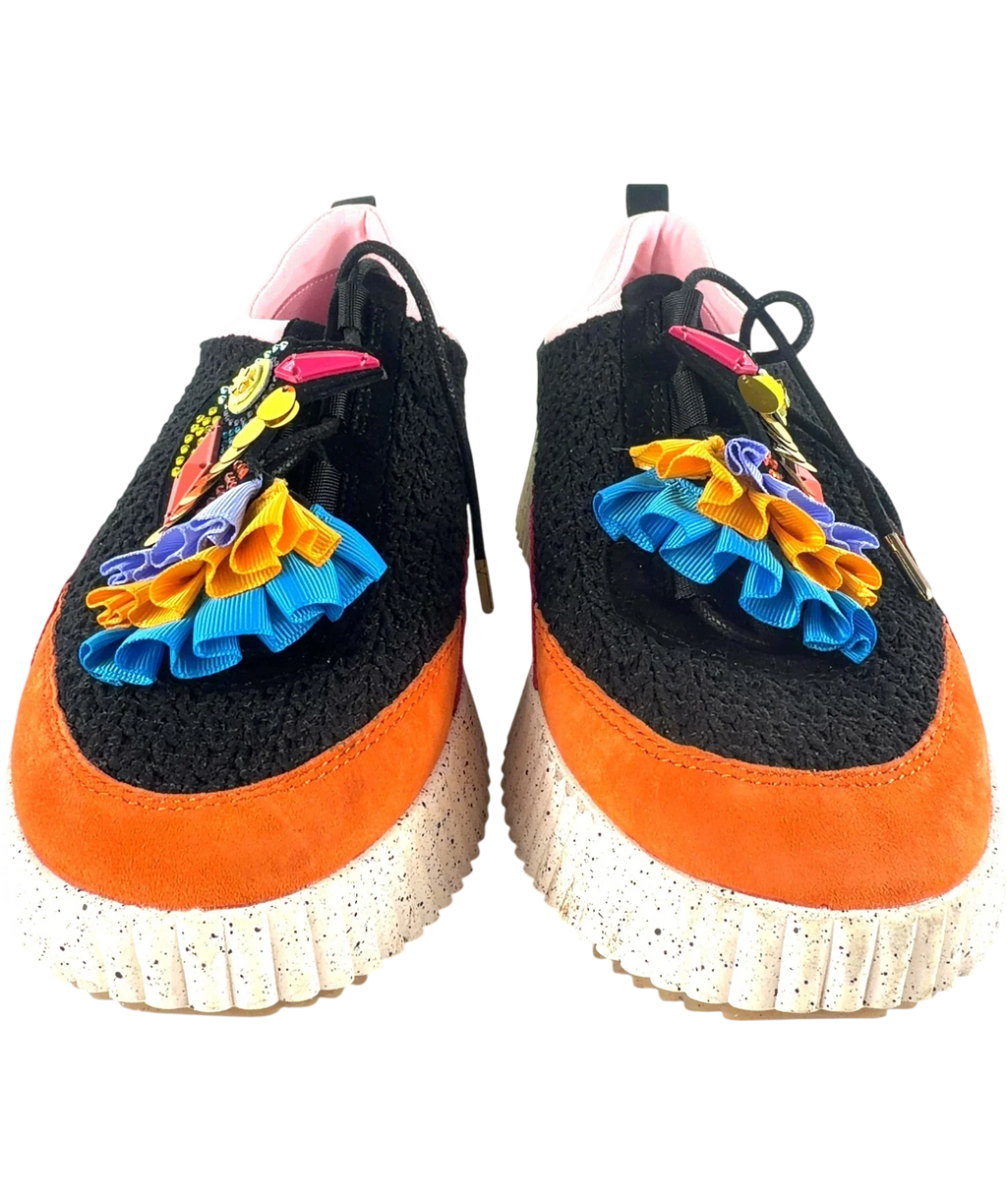 Kat Maconie Multicoloured Mika Black Multi Embellished Knit Platform Trainers UK 8 EU 41 — Front (both, face on)