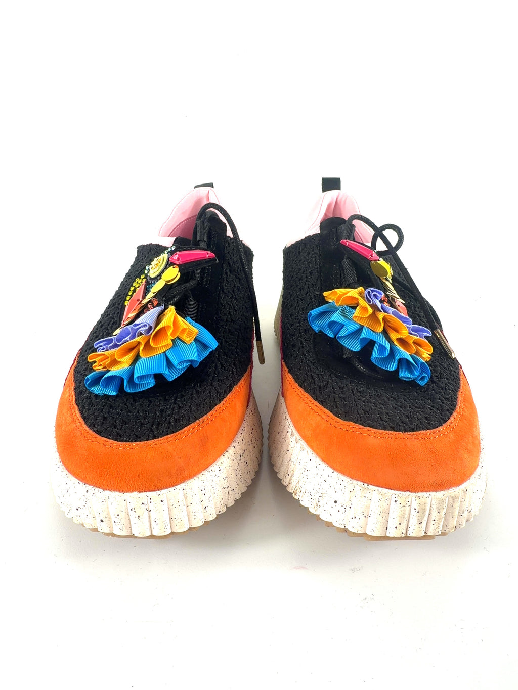 Kat Maconie Multicoloured Mika Black Multi Embellished Knit Platform Trainers, size UK 8 EU 41 👠 — detail