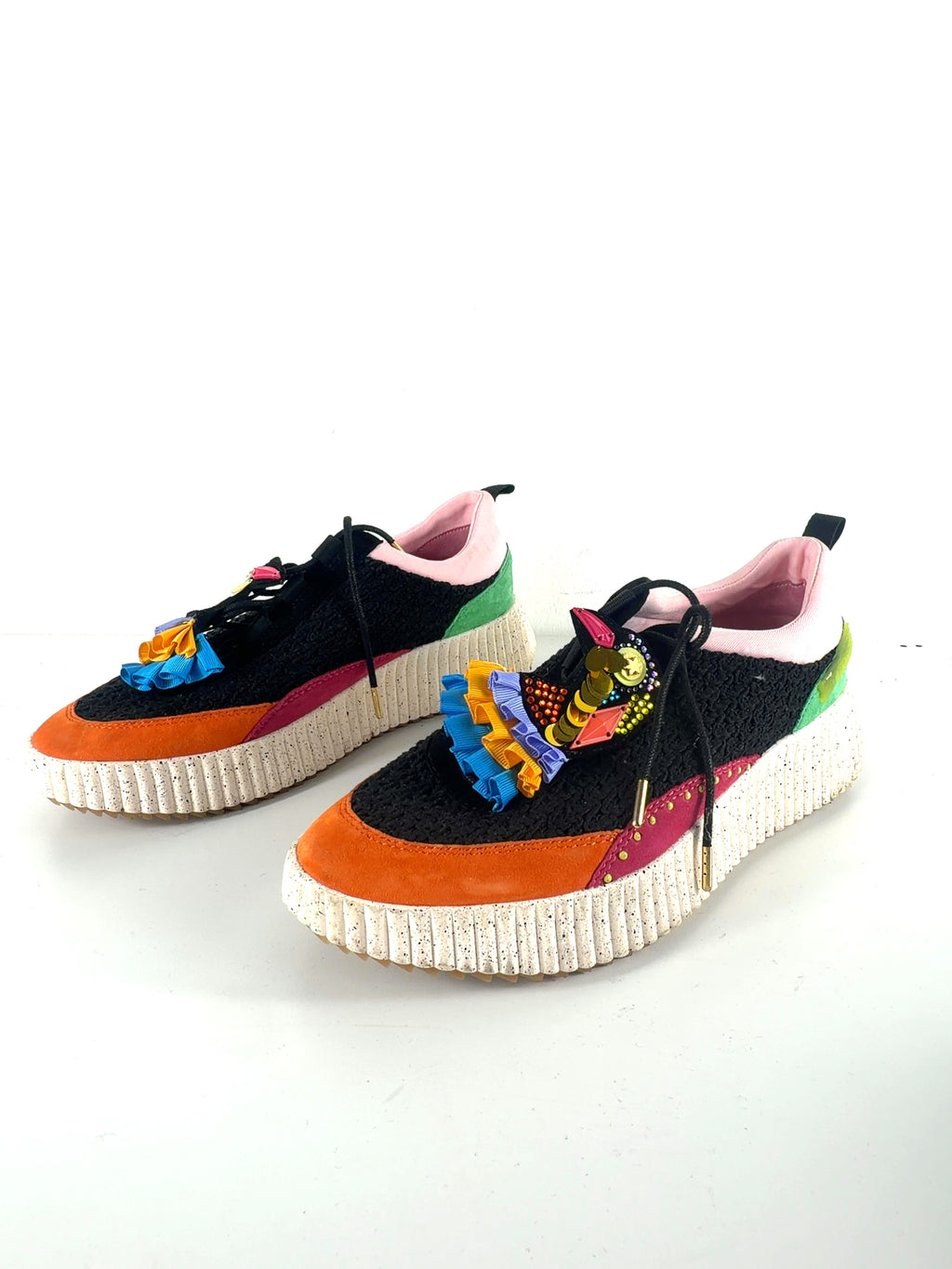 Kat Maconie Multicoloured Mika Black Multi Embellished Knit Platform Trainers, size UK 8 EU 41 👠 — label