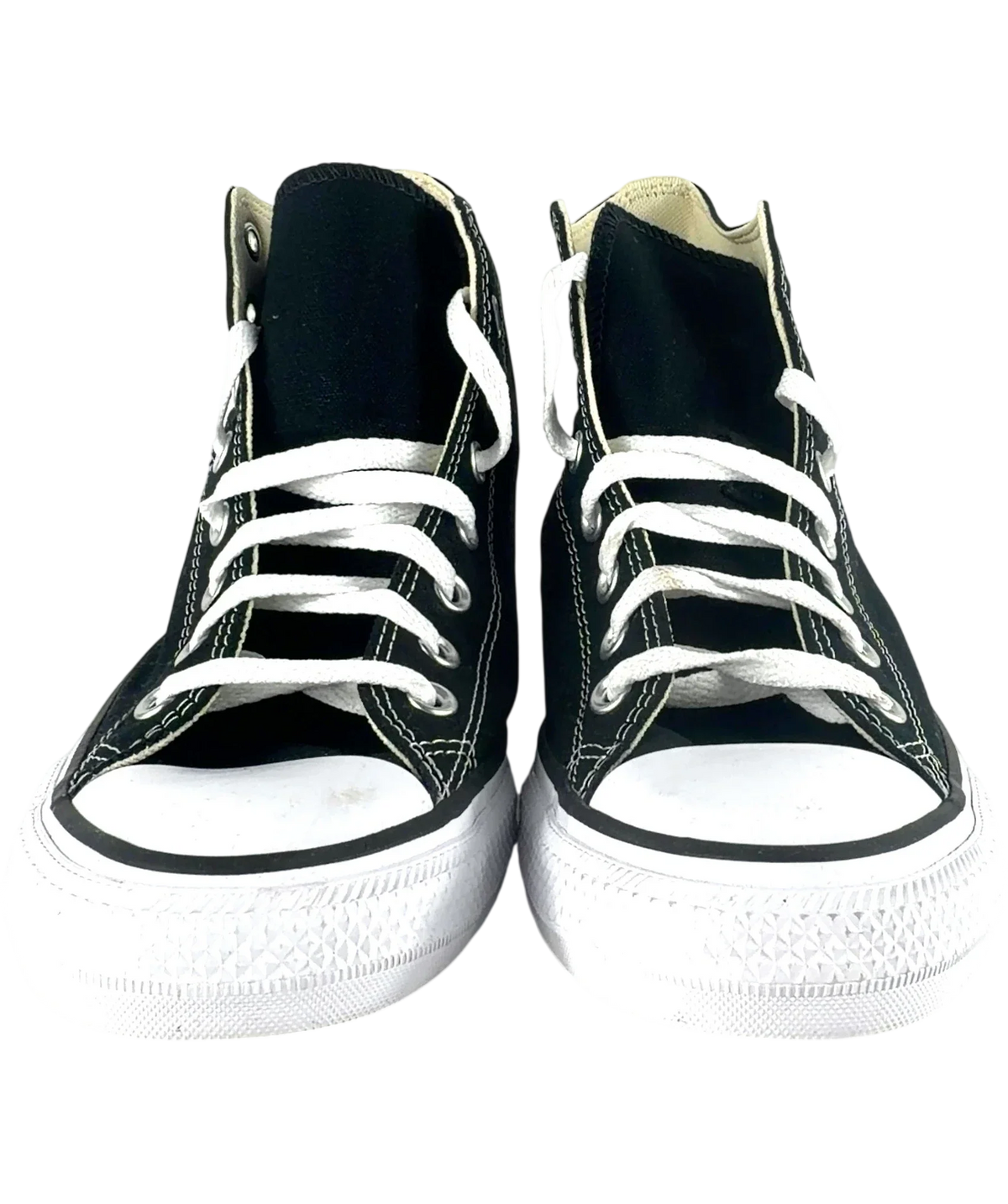 Converse Black Chuck Taylor All Star High Top Trainers UK 8.5 EU 41.5 — Front (both, face on)