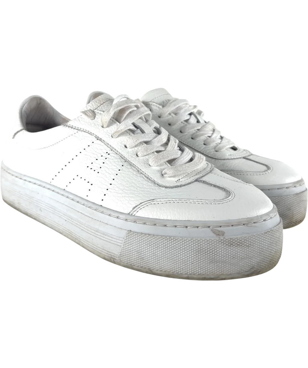 Air & Grace White QC Ivy Perforated Leather Platform Trainers White, size UK 9 EU 42 👠 — front