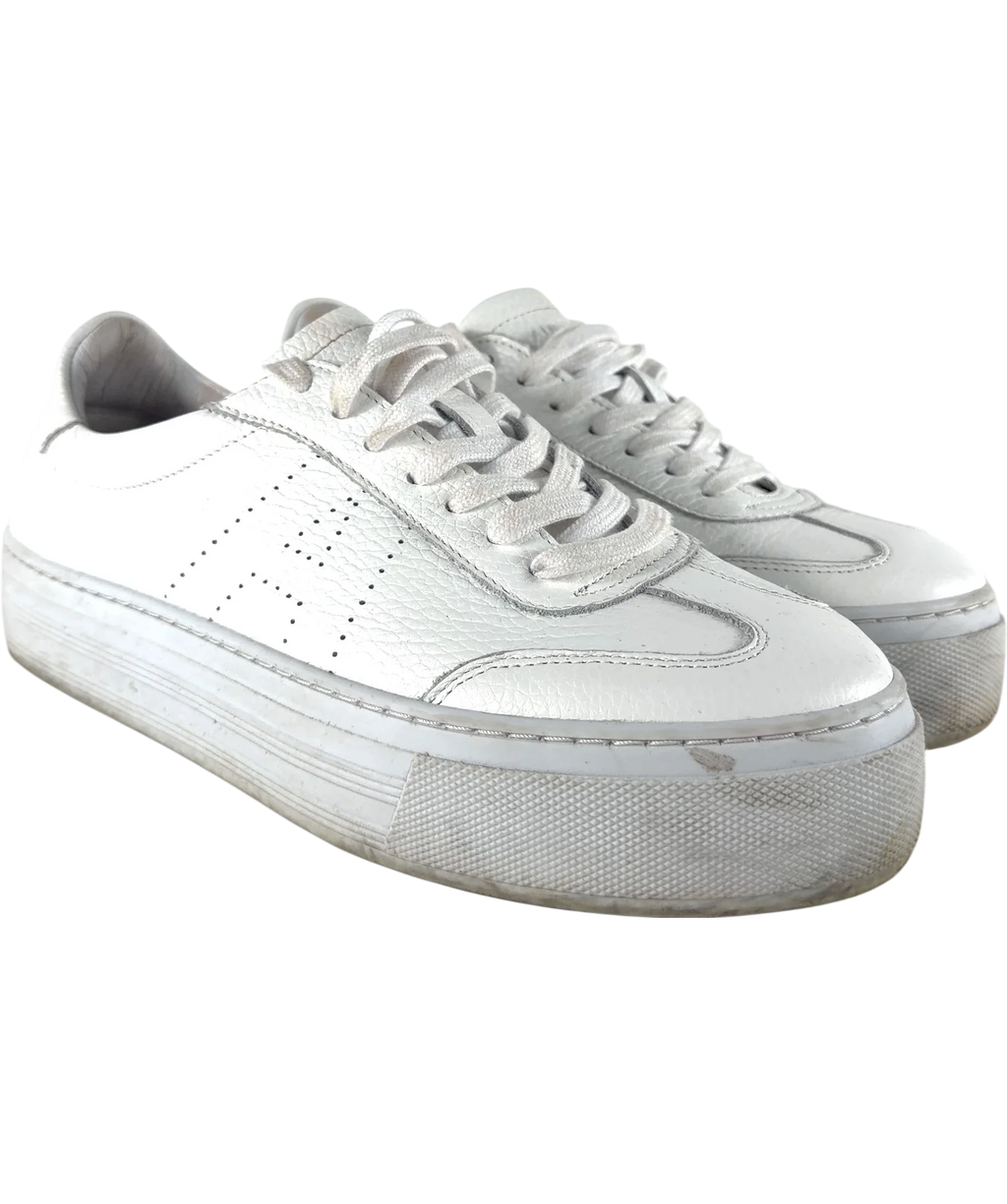 Air & Grace White QC Ivy Perforated Leather Platform Trainers White, size UK 9 EU 42 👠 — front