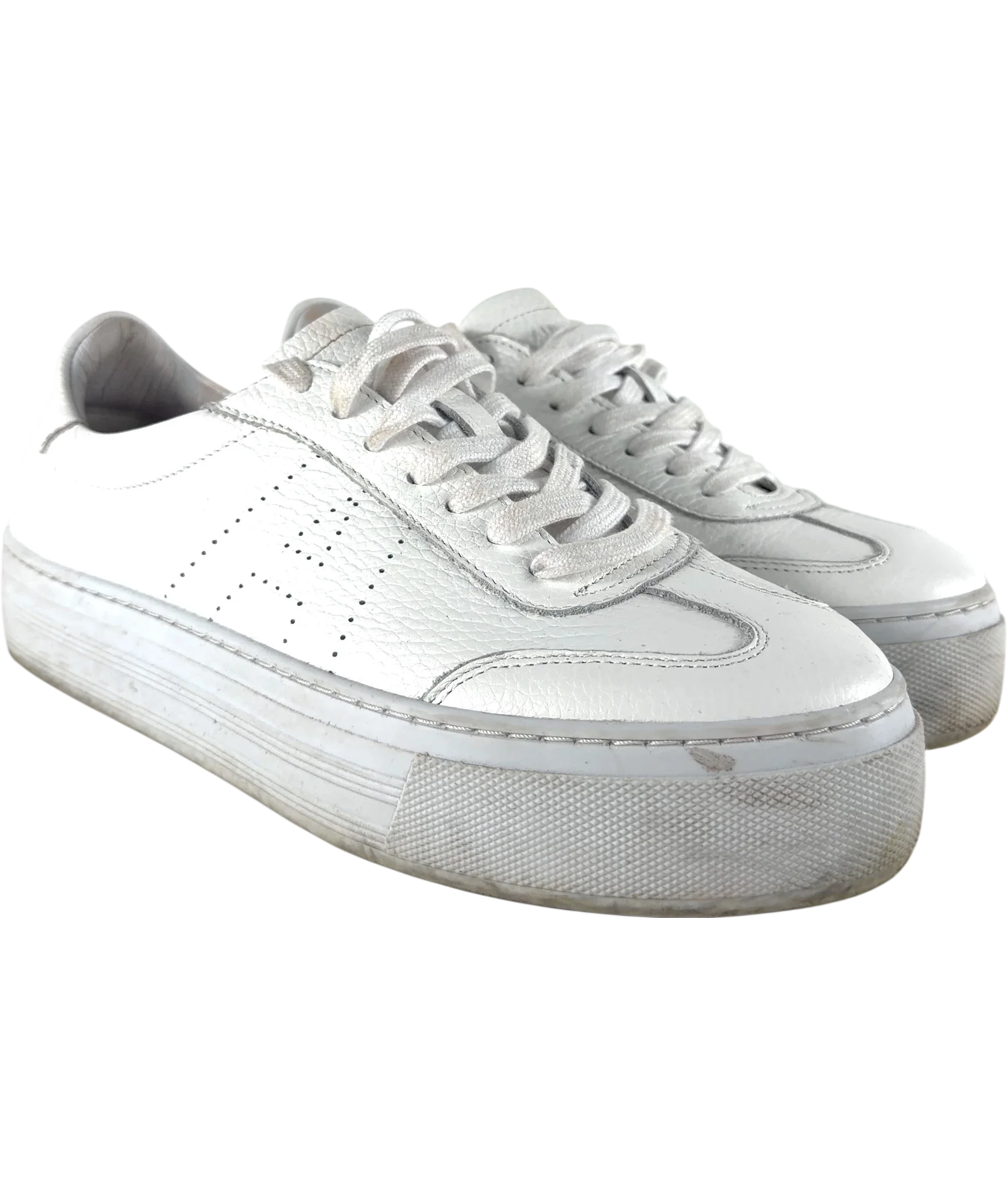 Air & Grace White QC Ivy Perforated Leather Platform Trainers White, size UK 9 EU 42 👠 — front