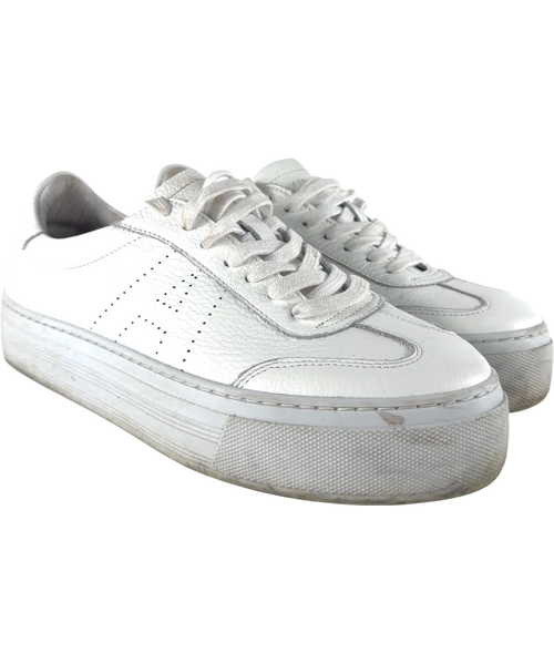 Air & Grace White QC Ivy Perforated Leather Platform Trainers White, size UK 9 EU 42 👠 — front
