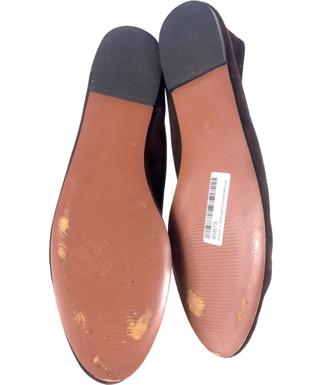 ASOS Brown QC Landmark Suede High-Vamp Ballets, size UK 9 EU 42 👠 — fabric detail