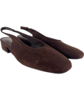 LINZI Brown Glide Brown Faux Suede Closed Toe Slingback Heels, size UK 8 EU 41 👠 — front