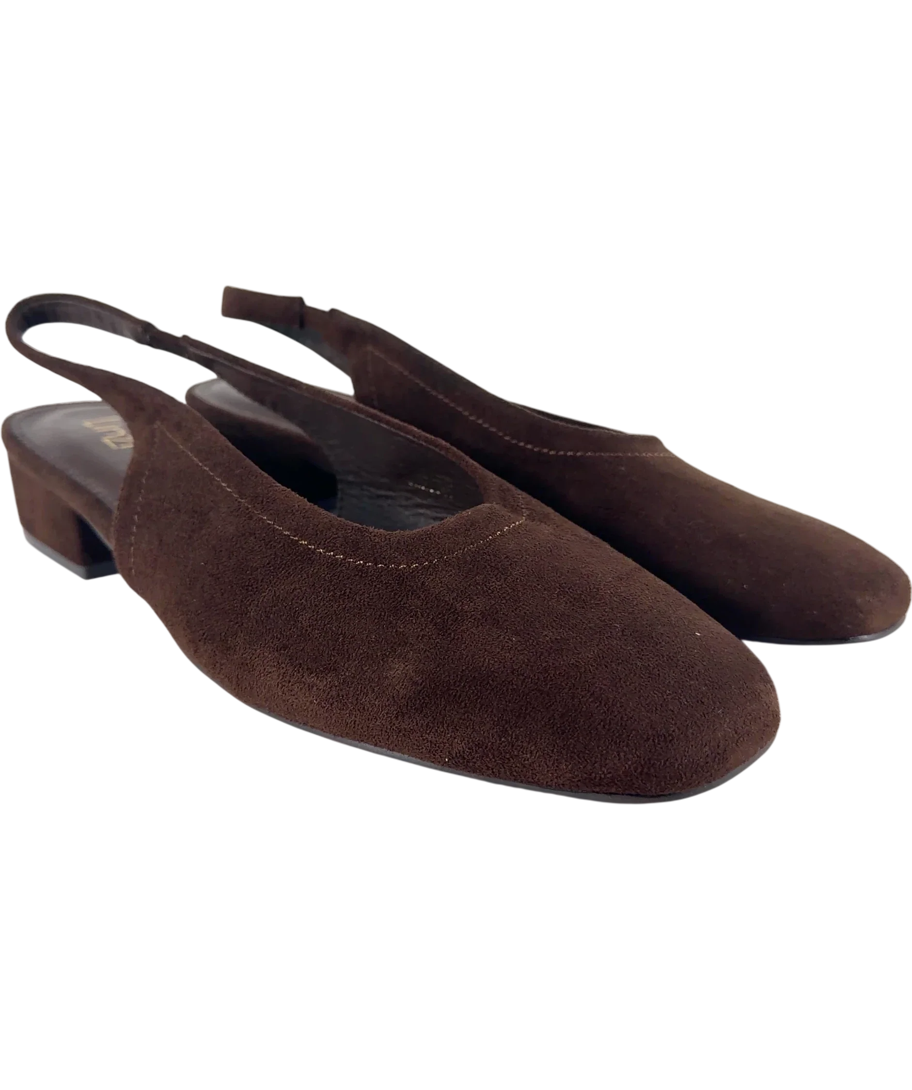 LINZI Brown Glide Brown Faux Suede Closed Toe Slingback Heels, size UK 8 EU 41 👠 — front
