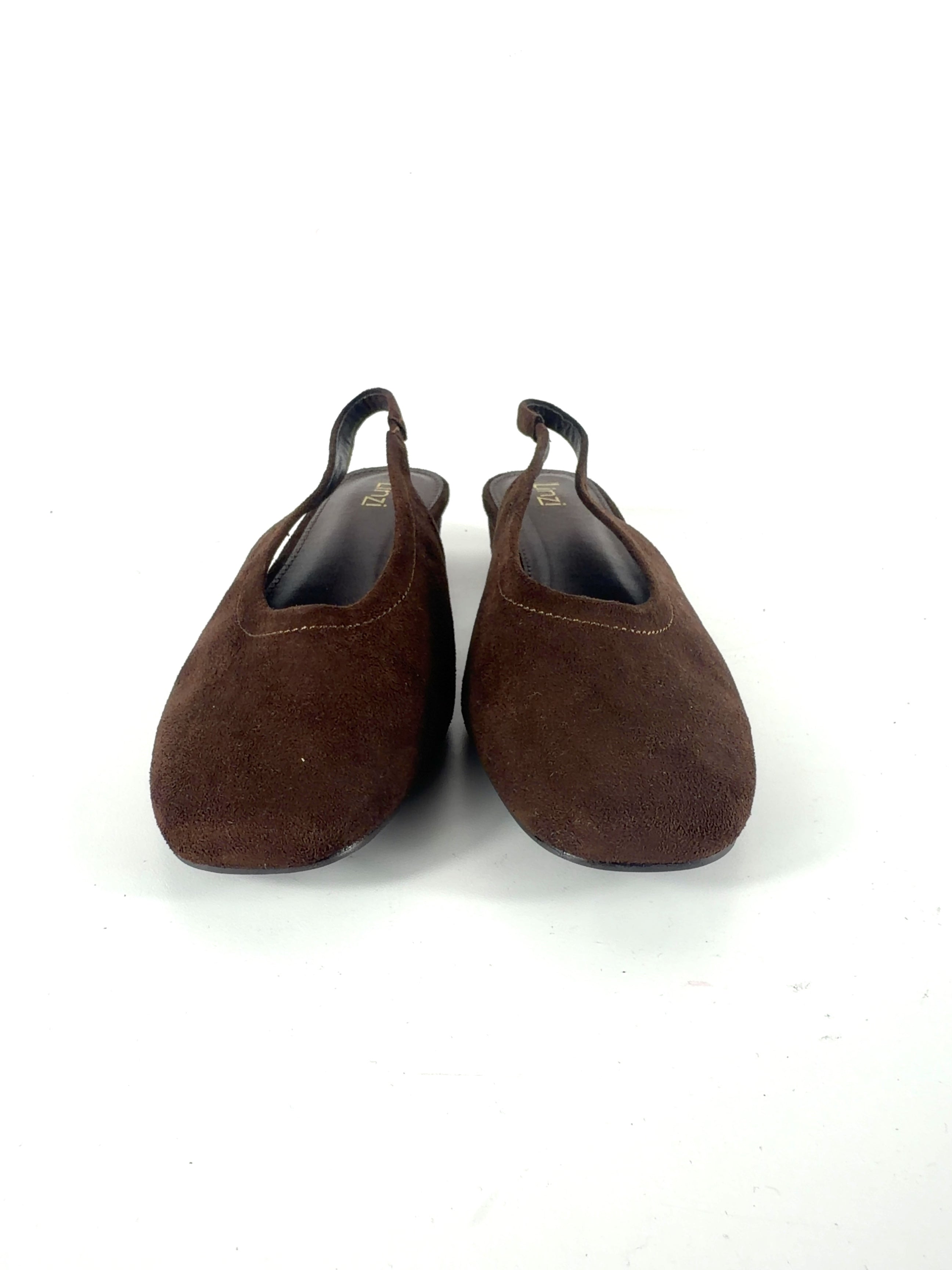 LINZI Brown Glide Brown Faux Suede Closed Toe Slingback Heels, size UK 8 EU 41 👠 — detail