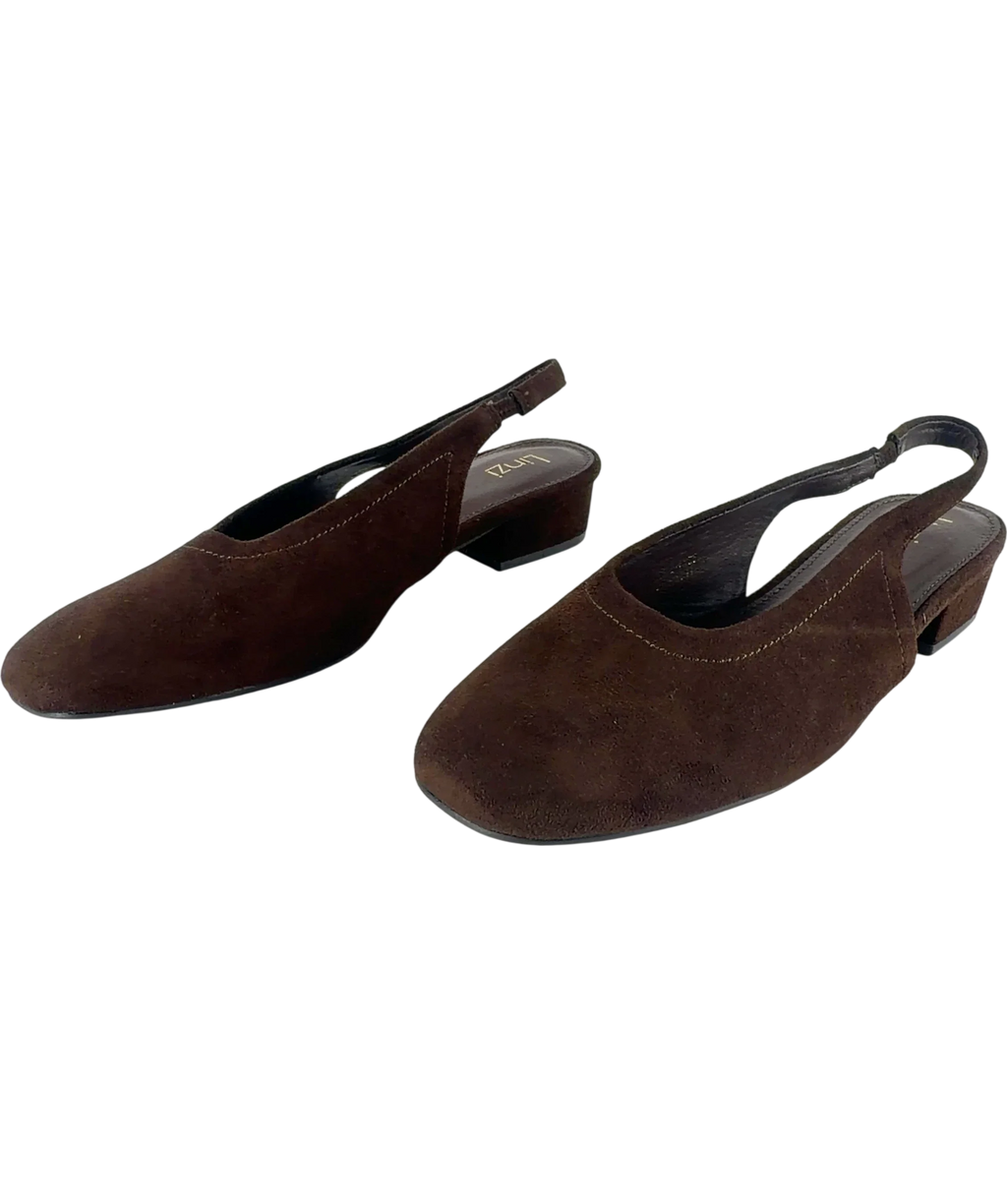 LINZI Glide Brown Faux Suede Closed Toe Slingback Heels UK 8 EU 41 — Side (both)