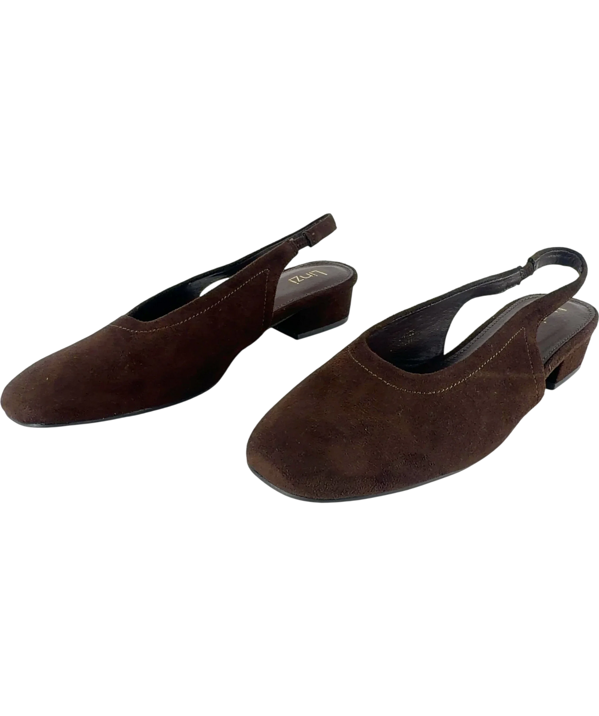 LINZI Glide Brown Faux Suede Closed Toe Slingback Heels UK 8 EU 41 — Side (both)