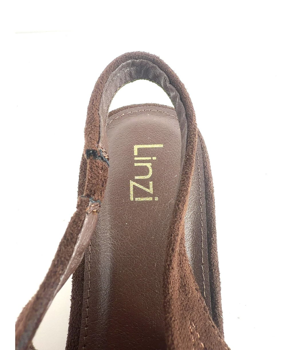 LINZI Glide Brown Faux Suede Closed Toe Slingback Heels UK 8 EU 41 — Brand