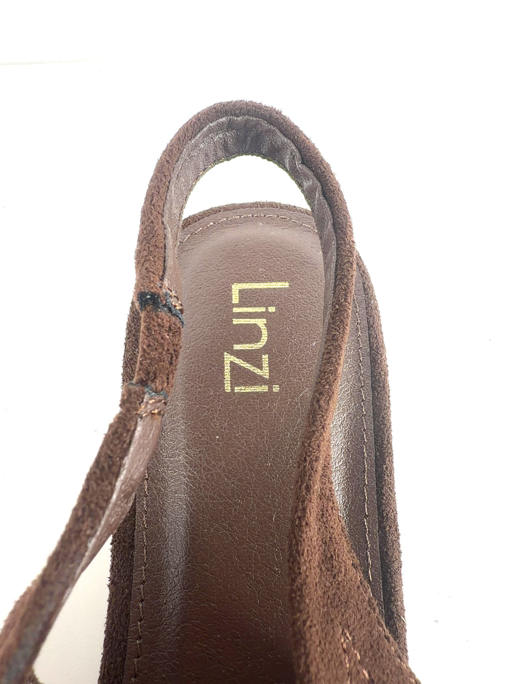 LINZI Brown Glide Brown Faux Suede Closed Toe Slingback Heels, size UK 8 EU 41 👠 — care label