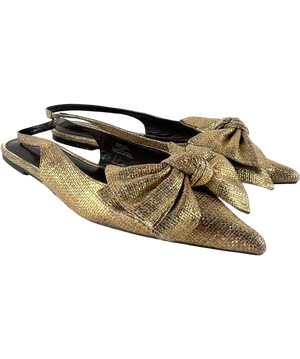 River Island Metallic Bow Slingback Flat Pointed Pumps Gold UK 8 EU 41