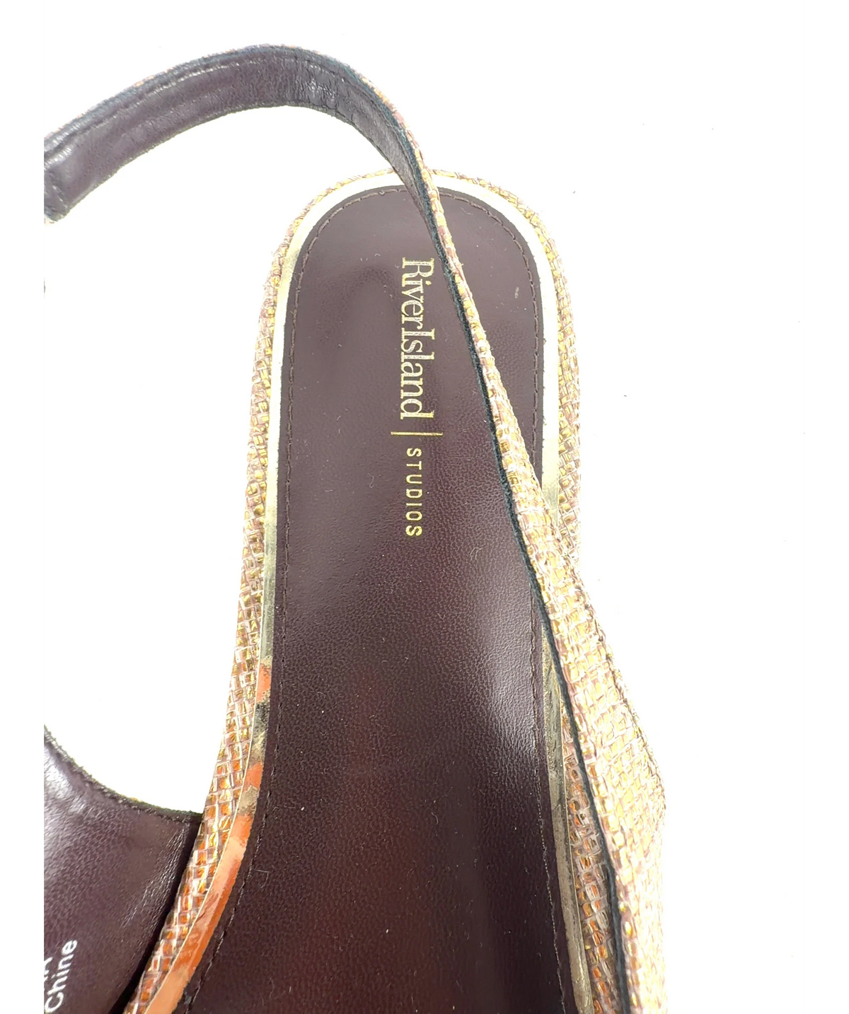 River Island Metallic Bow Slingback Flat Pointed Pumps Gold UK 8 EU 41 — Brand