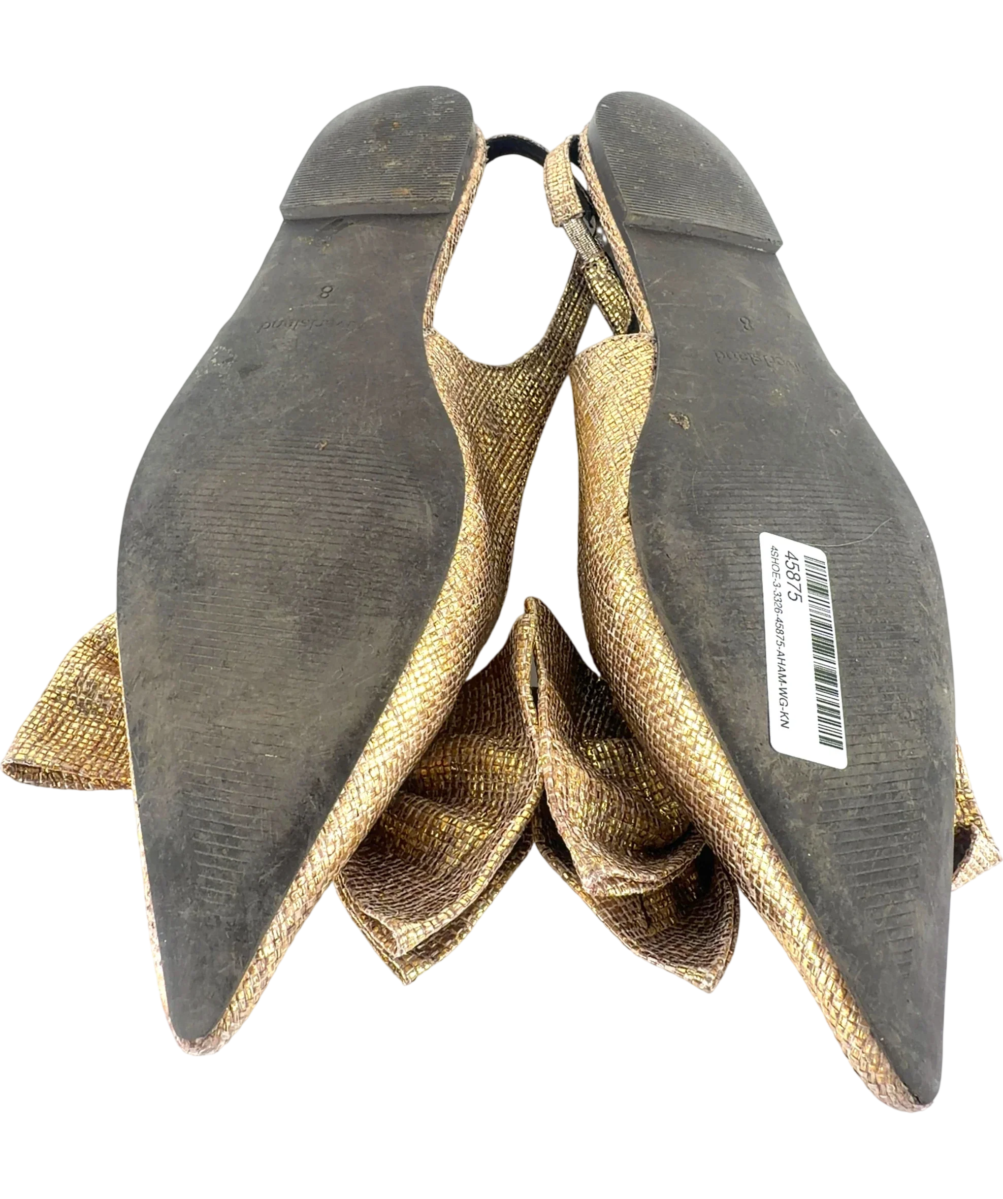 River Island Metallic Metallic Bow Slingback Flat Pointed Pumps Gold, size UK 8 EU 41 👠 — fabric detail