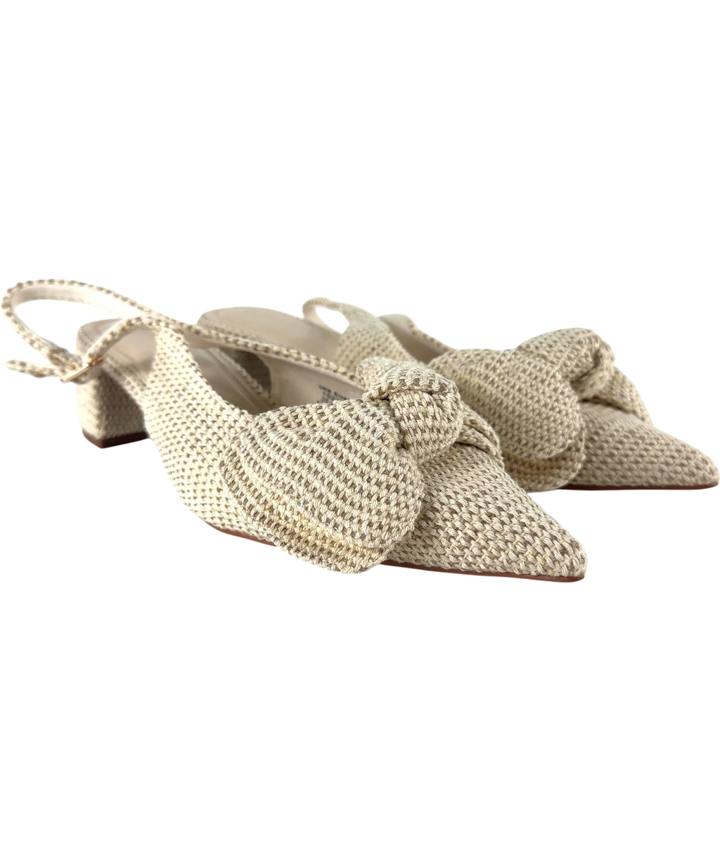 ASOS Cream QC Woven Bow Slingback Pointed Block Heels Cream, size UK 8 EU 41 👠 — front