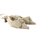 ASOS Cream QC Woven Bow Slingback Pointed Block Heels Cream, size UK 8 EU 41 👠 — front