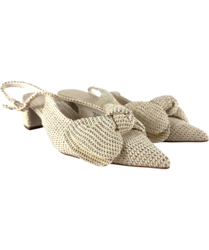 ASOS Woven Bow Slingback Pointed Block Heels Cream UK 8 EU 41