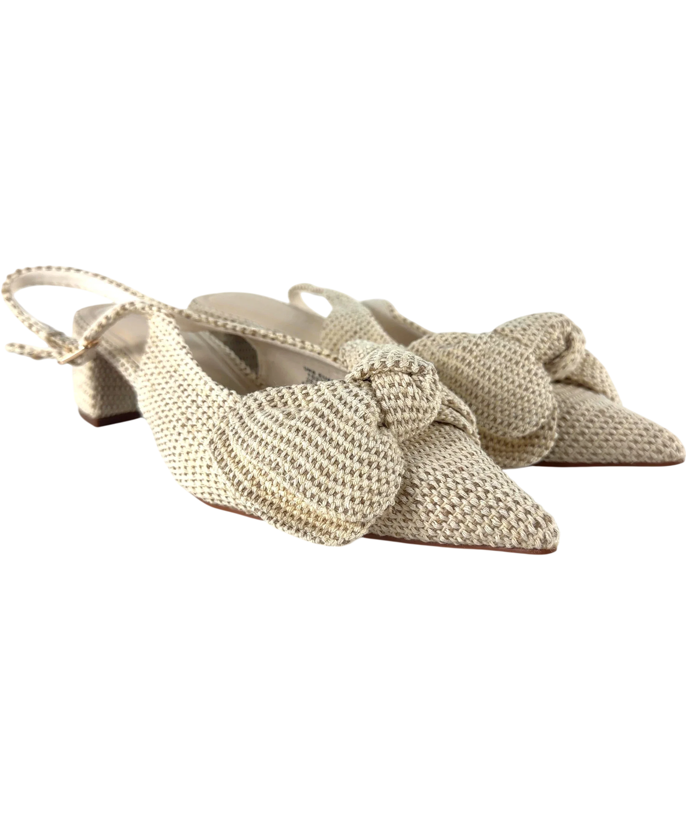 ASOS Cream QC Woven Bow Slingback Pointed Block Heels Cream, size UK 8 EU 41 👠 — front