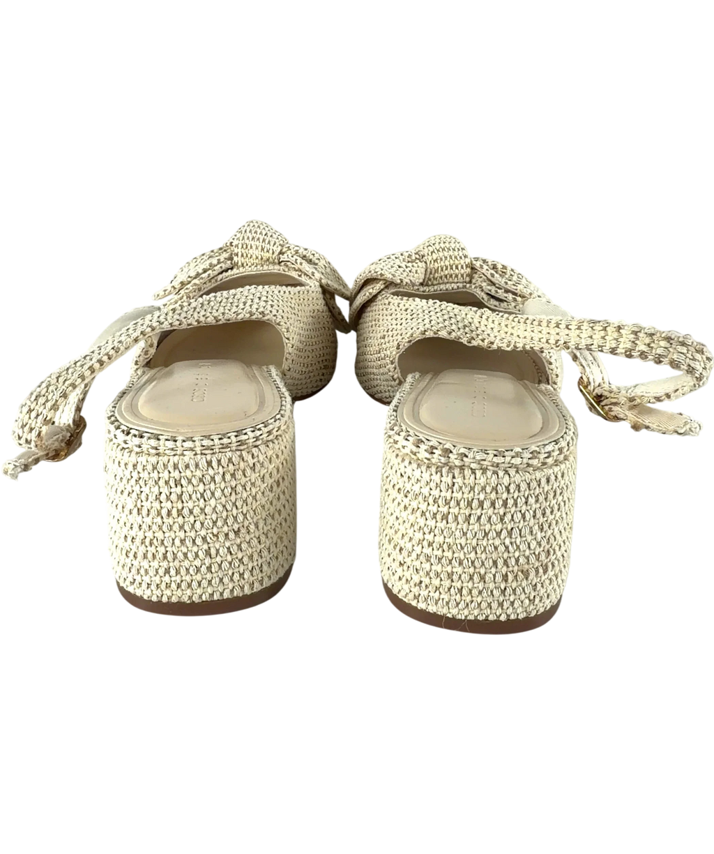 ASOS Cream QC Woven Bow Slingback Pointed Block Heels Cream, size UK 8 EU 41 👠 — back