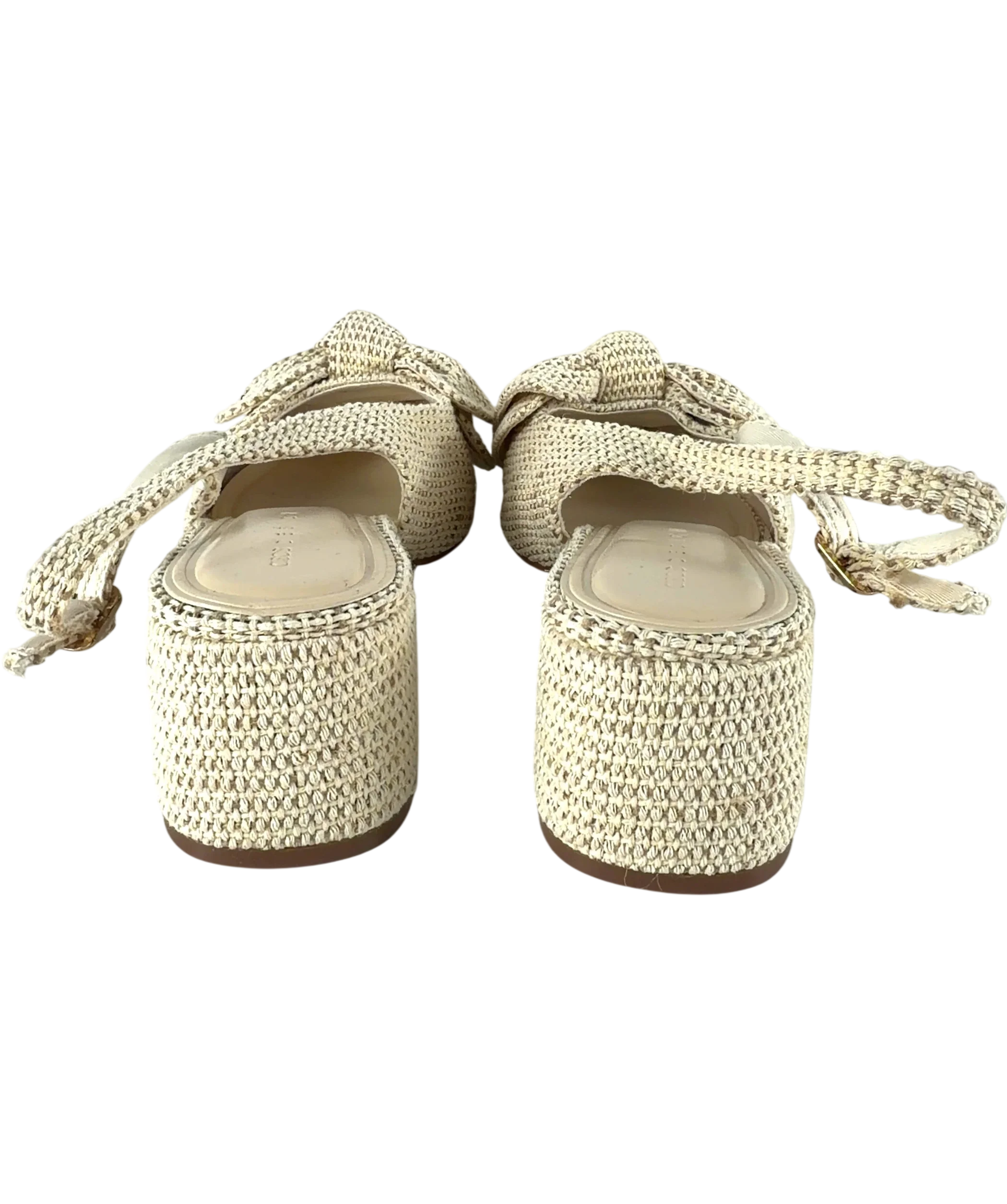 ASOS Cream QC Woven Bow Slingback Pointed Block Heels Cream, size UK 8 EU 41 👠 — back