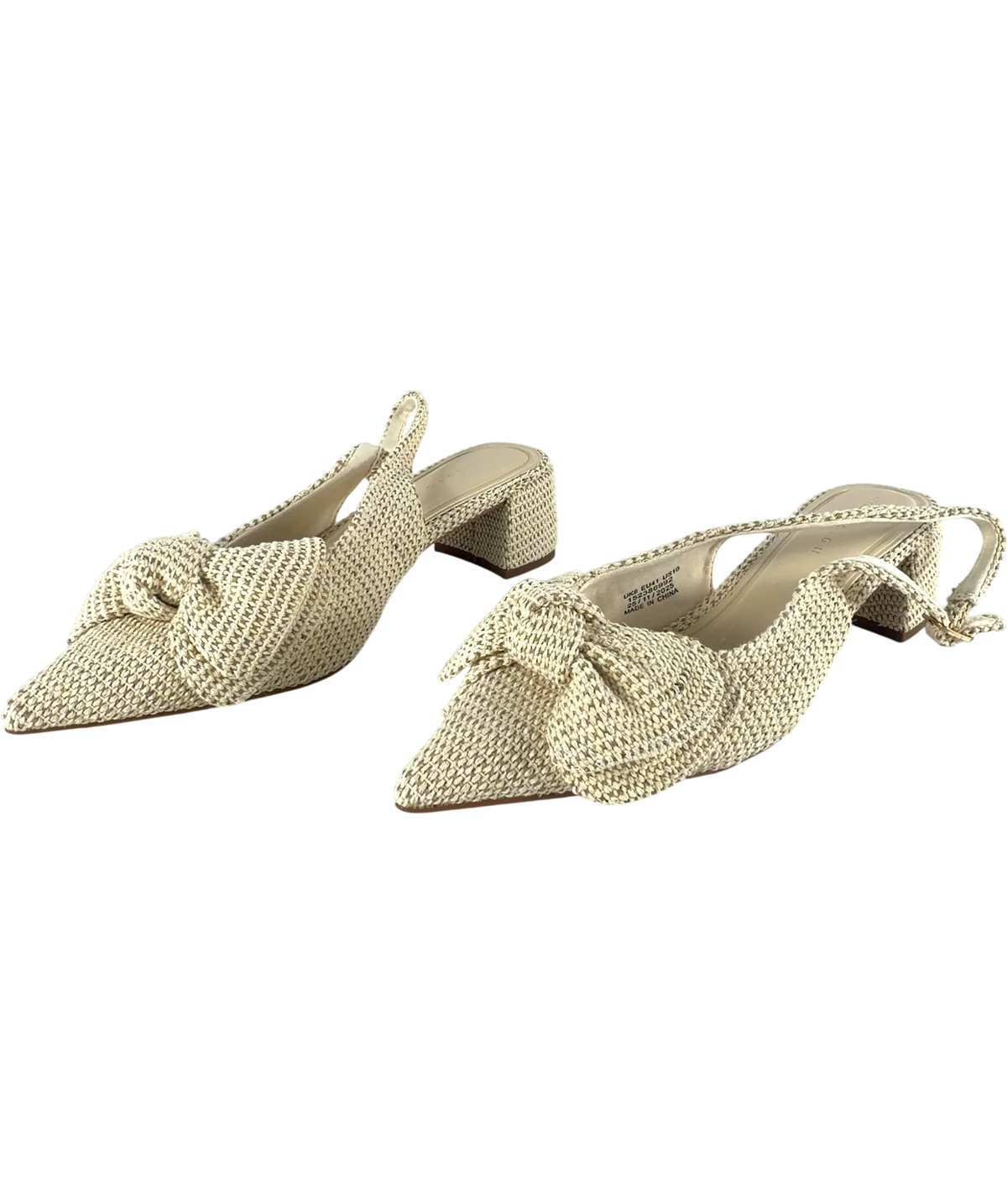 ASOS Woven Bow Slingback Pointed Block Heels Cream UK 8 EU 41 — Side (both)