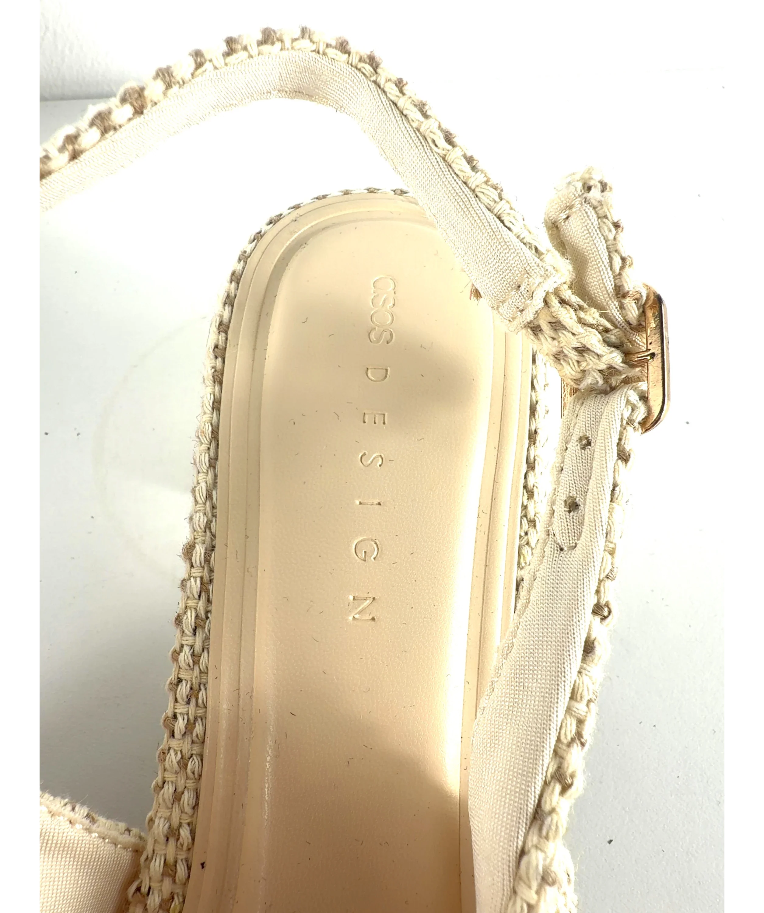 ASOS Cream QC Woven Bow Slingback Pointed Block Heels Cream, size UK 8 EU 41 👠 — care label