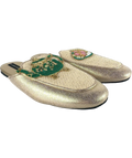 Laines London Metallic QC Classic Teapot & Cake Woven Mule Slippers, size UK 9 EU 42 👠 — front