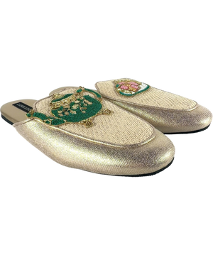 Laines London Metallic Classic Teapot & Cake Woven Mule Slippers UK 9 EU 42