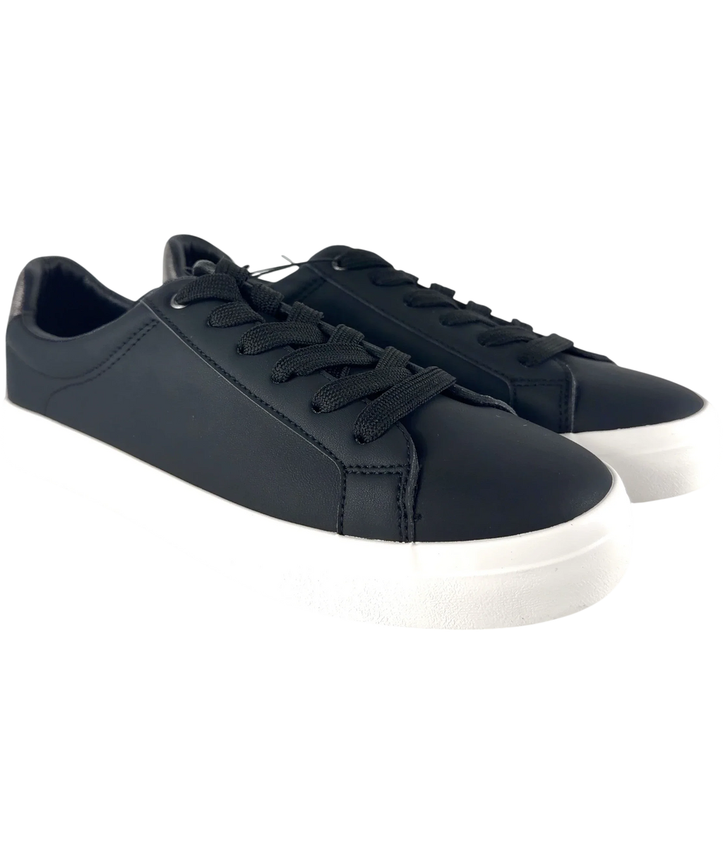 New Look Black Faux Leather Lace Up Platform Trainers, size UK 9 EU 42 👠 — front