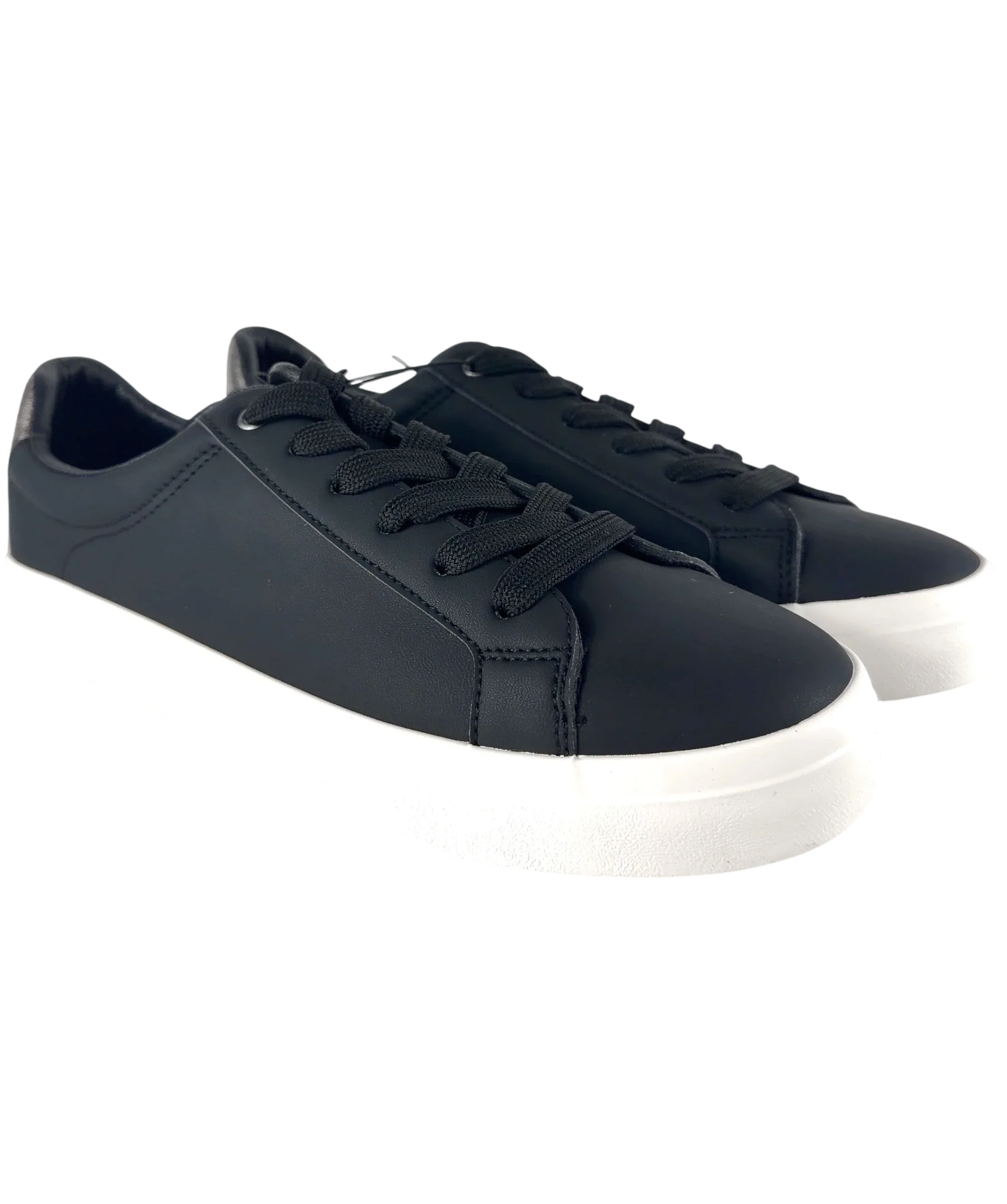 New Look Black Faux Leather Lace Up Platform Trainers, size UK 9 EU 42 👠 — front