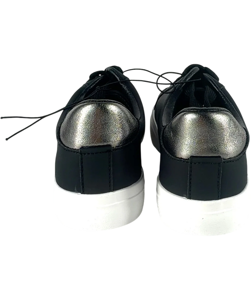New Look Black Faux Leather Lace Up Platform Trainers UK 9 EU 42 — Back