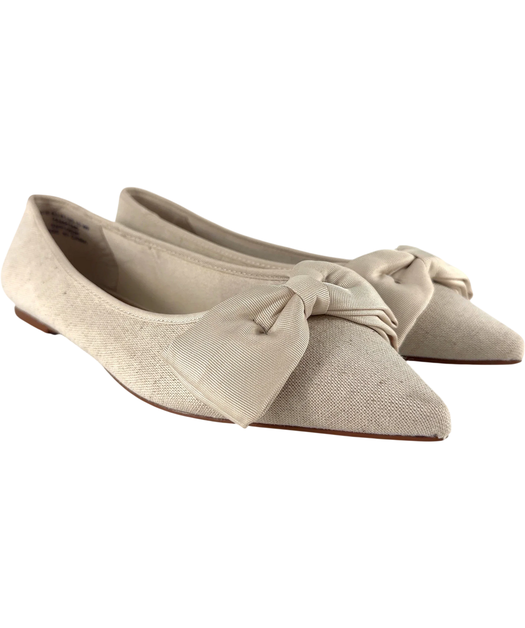 ASOS Cream Langston Bow Pointed Ballet Flats Natural, size UK 8 EU 41 👠 — front