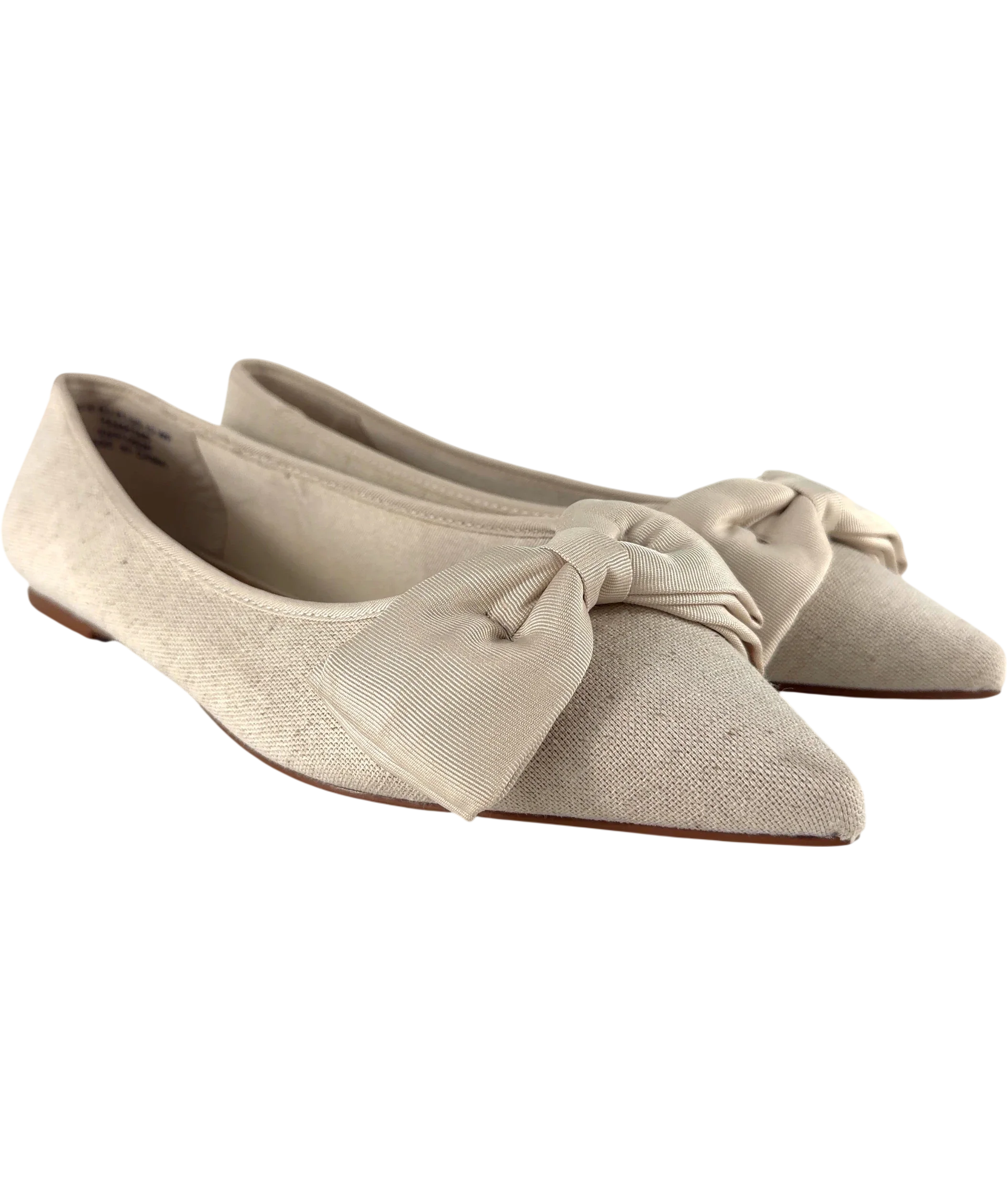 ASOS Cream Langston Bow Pointed Ballet Flats Natural, size UK 8 EU 41 👠 — front