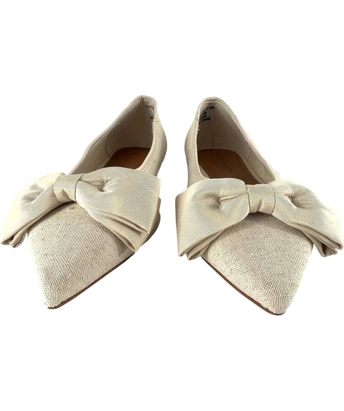 ASOS Cream Langston Bow Pointed Ballet Flats Natural UK 8 EU 41 — Front (both, face on)