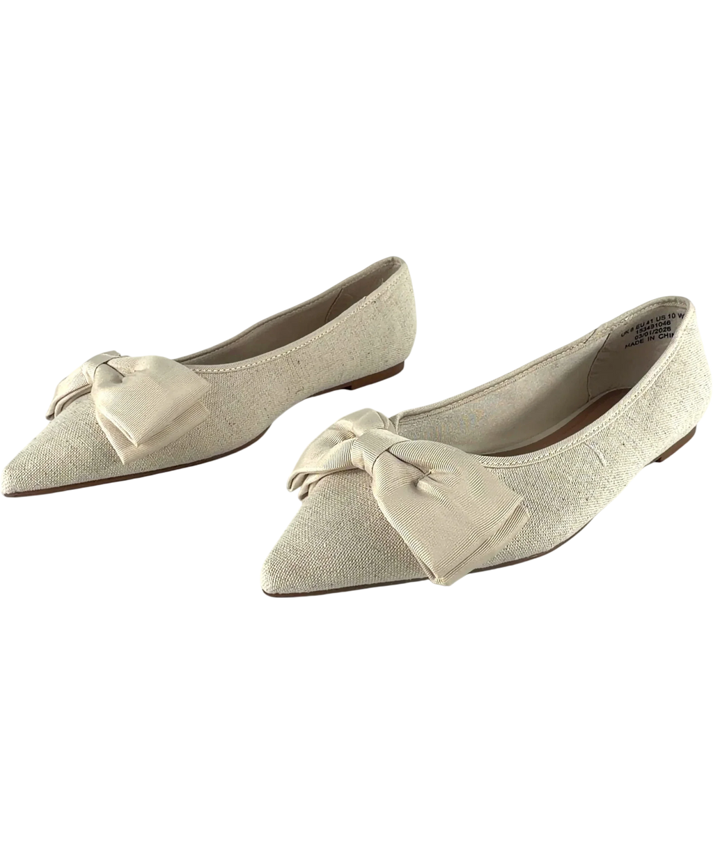 ASOS Cream Langston Bow Pointed Ballet Flats Natural UK 8 EU 41 — Side (both)