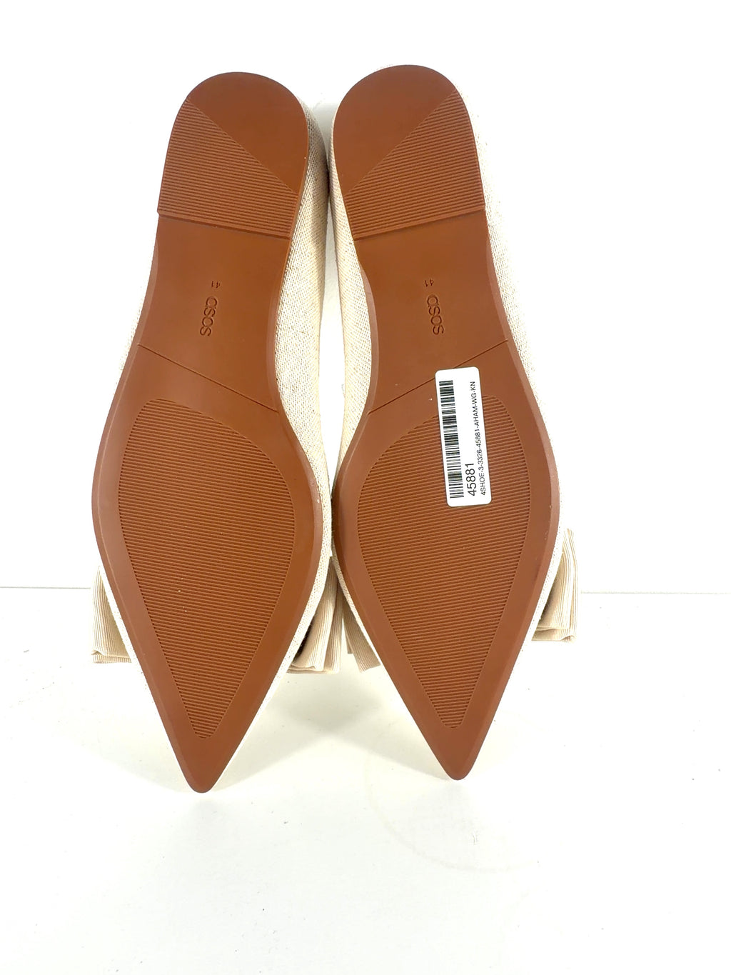 ASOS Cream Langston Bow Pointed Ballet Flats Natural, size UK 8 EU 41 👠 — fabric detail
