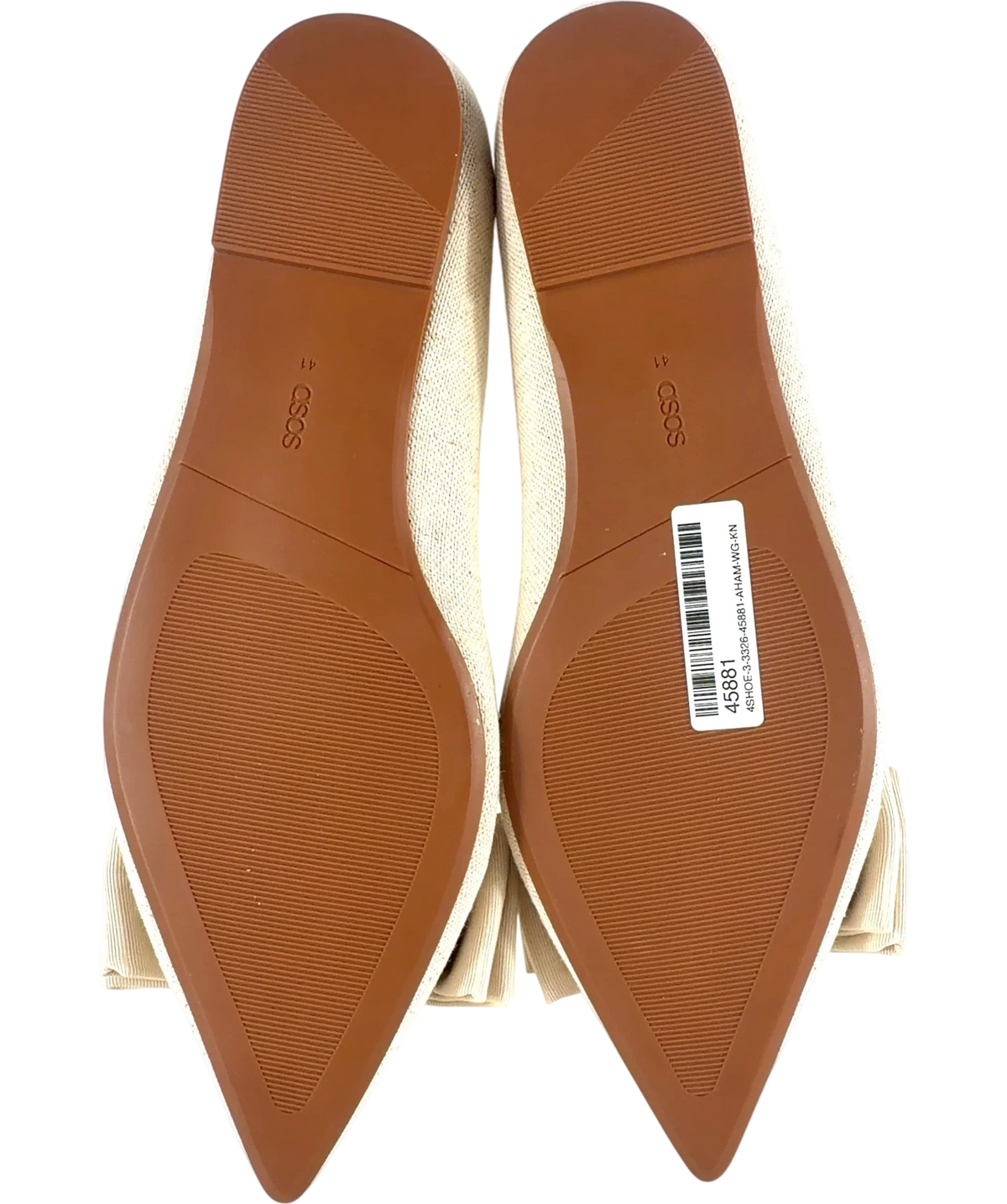 ASOS Cream Langston Bow Pointed Ballet Flats Natural UK 8 EU 41 — Sole