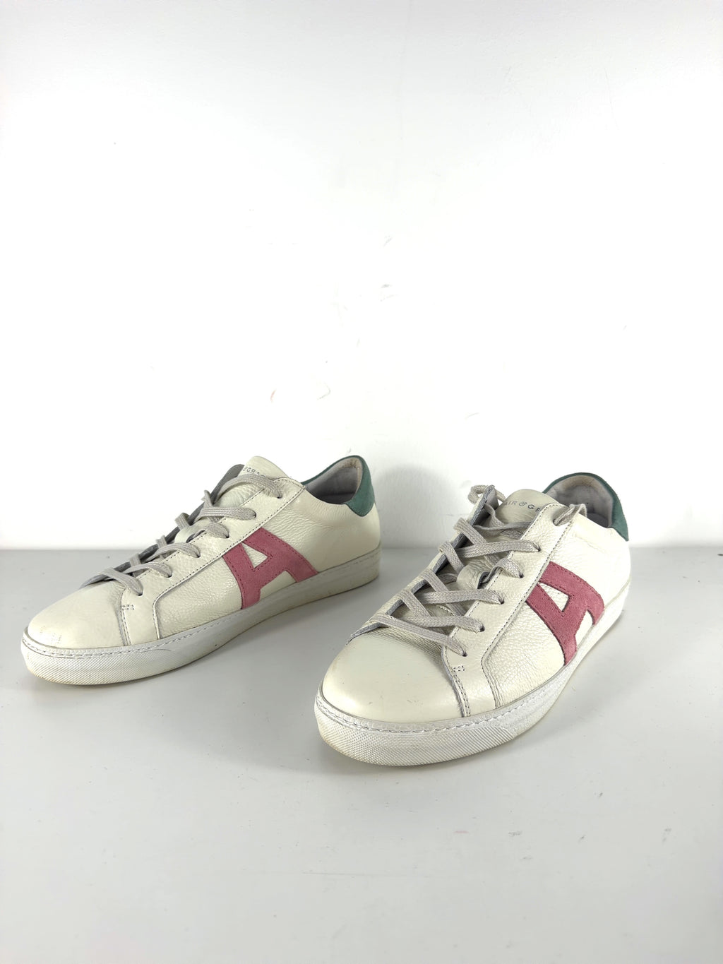 Air & Grace Cream QC Cru Signature White Pastel Leather Trainers, size UK 9 EU 42 👠 — label